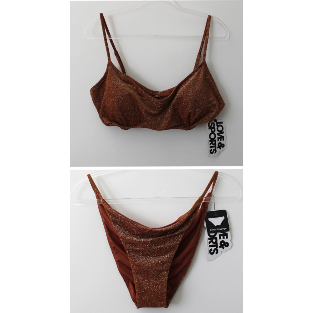 Love & Sports Womens Cinnamon Metallic Bikini Set Size XXL NWT